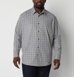 Shaquille O'Neal G Easycare Big and Tall Mens Regular Fit Long Sleeve Button-Down Shirt, -large, Gray