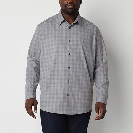 Shaquille O'Neal G Easycare Big and Tall Mens Regular Fit Long Sleeve Button-Down Shirt, -large, Gray