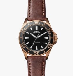 Shinola Men's Automatic Watch | Black Dial + Brown Leather Strap |The Bronze Monster 43mm