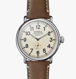 Shinola Men's Watch | Cream Dial + Brown Leather Strap | The Runwell 47mm