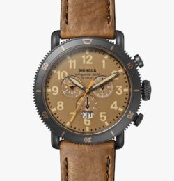 The Runwell Sport Chrono 48mm Watch | Dark Carmel Dial + Brown Leather Strap
