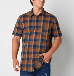 mutual weave Big and Tall Mens Classic Fit Short Sleeve Button-Down Shirt, -large Tall, Brown