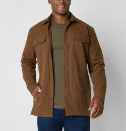 mutual weave Mens Big and Tall Fleece Shirt Jacket, -large Tall, Brown