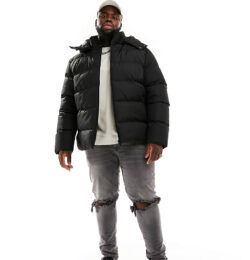 Soul Star Plus puffer jacket with hood in black
