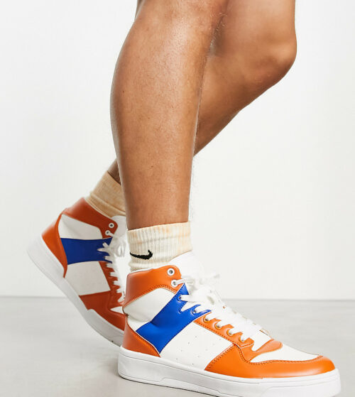 Truffle Collection wide fit hitop lace up sneakers in orange-Multi