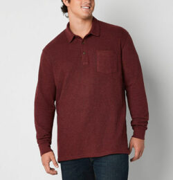 mutual weave Double Knit Big and Tall Mens Regular Fit Long Sleeve Pocket Polo Shirt, -large Tall, Red
