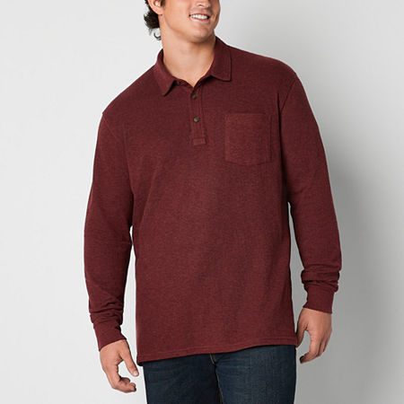 mutual weave Double Knit Big and Tall Mens Regular Fit Long Sleeve Pocket Polo Shirt, -large Tall, Red