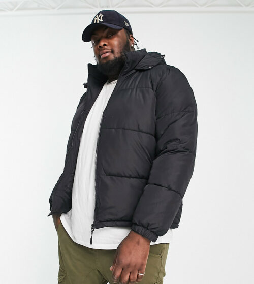 Brave Soul Plus puffer jacket with hood in black