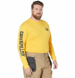 Caterpillar Big Tall Trademark Banner Long Sleeve Tee (Yellow) Men's Clothing