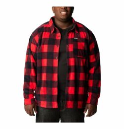 Columbia Big Tall Steens Mountain Printed Shirt Jacket (Mountain Red Check Print) Men's Clothing