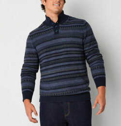 mutual weave Statement Big and Tall Mens Mock Neck Long Sleeve Pullover Sweater, -large Tall, Blue