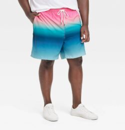 Men's Big & Tall 7" 4-Way Stretch Elevated Elastic Waist Swim Shorts - Goodfellow & Co™ Blue/Pink 2