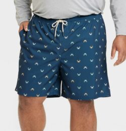 Men's Big & Tall 7" Crab Print Swim Shorts with Boxer Brief Liner - Goodfellow & Co™ Navy Blue 2