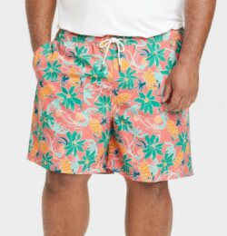 Men's Big & Tall 7" Floral Print Swim Shorts with Boxer Brief Liner - Goodfellow & Co™ Red 2