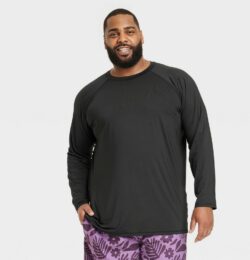Men's Big & Tall Slim Fit Long Sleeve Rash Guard Swim Shirt - Goodfellow & Co™ Black L