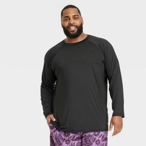 Men's Big & Tall Slim Fit Long Sleeve Rash Guard Swim Shirt - Goodfellow & Co™ Black L