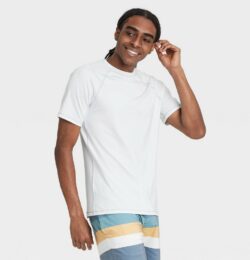 Men's Big & Tall Slim Fit Short Sleeve Rash Guard Swim Shirt - Goodfellow & Co™ White LT
