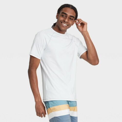 Men's Big & Tall Slim Fit Short Sleeve Rash Guard Swim Shirt - Goodfellow & Co™ White LT