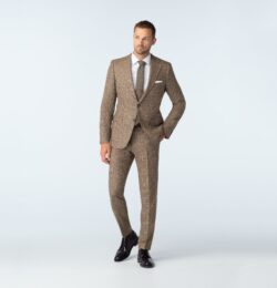 Indochino Men's Custom Gatwick Houndstooth Twill Brown Suit Wool/Linen/Silk