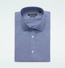 Indochino Men's Custom Hadleigh Plaid Navy Blue Shirt 100% Cotton