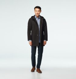Indochino Men's Custom Hadlow Black Hooded Raincoat 100% Polyester