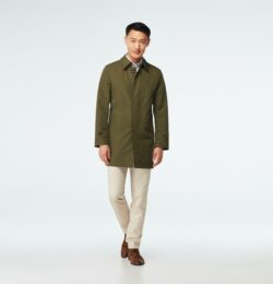 Indochino Men's Custom Hadlow Olive Green Raincoat 100% Polyester