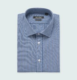 Indochino Men's Custom Helston Anti-Wrinkle Gingham Navy Blue Shirt 100% Cotton