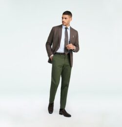 Indochino Men's Custom Houndslow Olive Chino Green Pants 100% Cotton