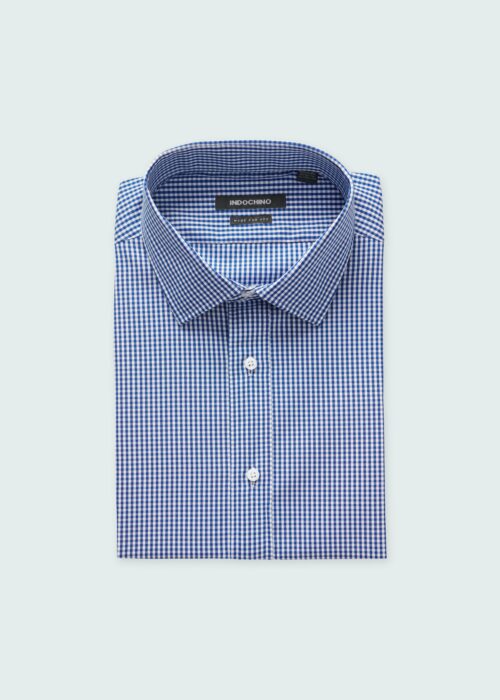 Indochino Men's Custom Hyde Gingham Blue Shirt 100% Cotton