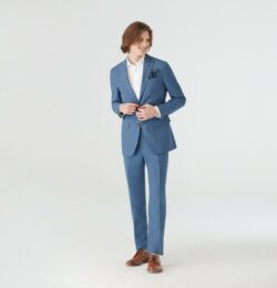 Indochino Men's Custom Kelly Wool Silk Stone Blue Suit Wool/Linen/Silk