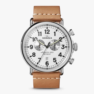 Shinola Men's Runwell 47mm Chrono Watch White Dial Tan