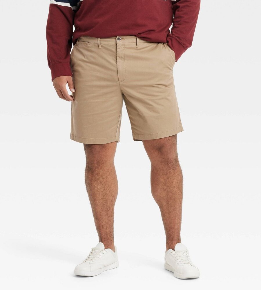 Men's Big & Tall Every Wear 9" Flat Front Chino Shorts - Goodfellow & Co™ Khaki 44: Slim Fit, Mid Rise, Stretch Twill