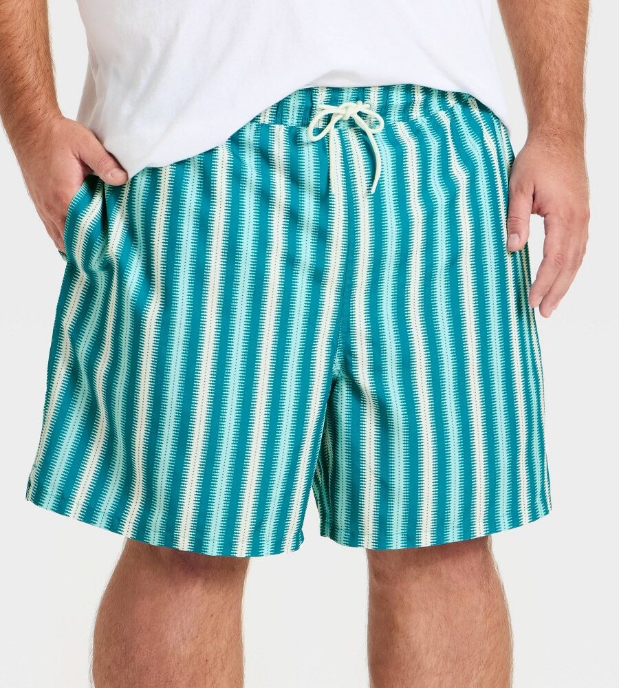 Men's Big & Tall 7'' Patterned Swim Trunks - Goodfellow & Co™ Blue Geo Stripe 4XL
