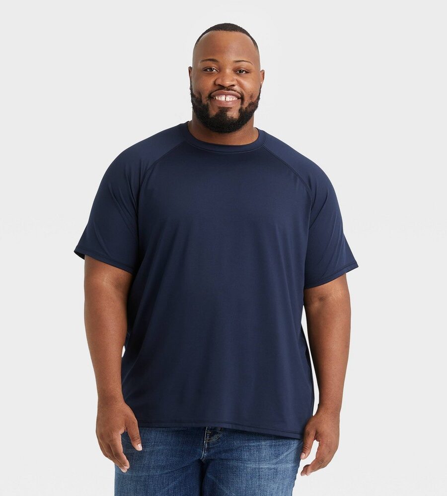 Men's Big & Tall Short Sleeve Rash Guard Swim Shirt - Goodfellow & Co™ Navy Blue 4XL: UPF 50+ Fit